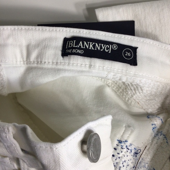 BLANKNYC The Bond Mid-Rise White Skinny Jeans Size 26 Embroidered Frayed Hem - Picture 4 of 11
